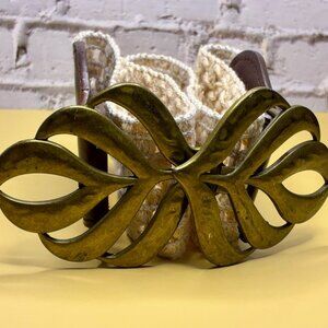 VINTAGE CROCHET BELT WITH OVERSIZED BRASS BUCKLE